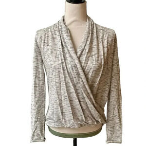 Mesh + Lace Gray Space Dye Wrap Top XS Long Sleeve